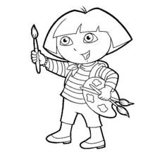 Coloriage Dora tenant un pinceau et une palette
