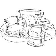 Coloriage Outils de peintre avec pinceaux et pot de peinture