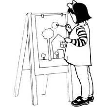 Coloriage Peintre en herbe devant son chevalet