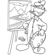 Coloriage Peintre Donald Duck devant son chevalet