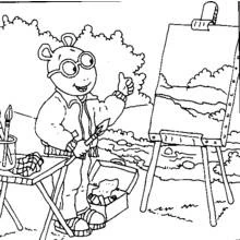 Coloriage Arthur en train de peindre en extérieur