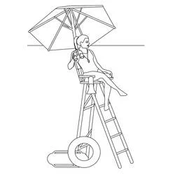 Coloriage Sauveteur assis sur sa chaise de surveillance