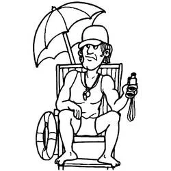 Coloriage Sauveteur assis sur sa chaise de surveillance