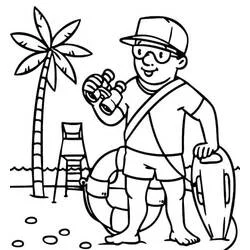 Coloriage Sauveteur avec jumelles et bouée de sauvetage