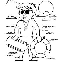 Coloriage Sauveteur souriant avec bouée de sauvetage