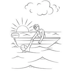 Coloriage Sauveteur secourant un homme dans l'eau