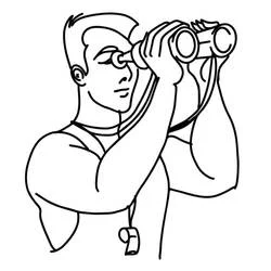 Coloriage Sauveteur observant avec des jumelles
