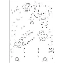 Coloriage Poules et chat points à relier
