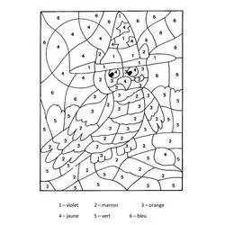 Coloriage Hibou au chapeau de sorcière numéroté