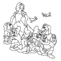 Coloriage Blanche Neige entourée des sept nains