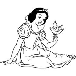 Coloriage Blanche Neige assise avec un petit oiseau