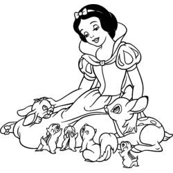 Coloriage Blanche Neige assise avec les animaux de la forêt