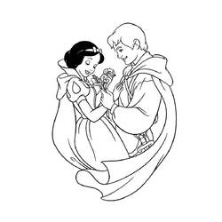 Coloriage Blanche Neige recevant des fleurs du Prince