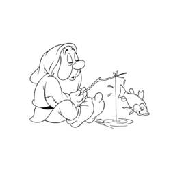 Coloriage Simplet pêchant avec un bâton