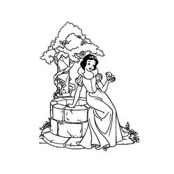 Coloriage Blanche Neige assise près du puits