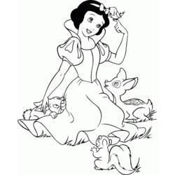 Coloriage Blanche Neige entourée des animaux de la forêt