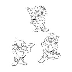 Coloriage Blanche Neige trois nains dans des poses différentes