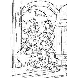 Coloriage Blanche Neige et les Sept Nains regardant par la porte