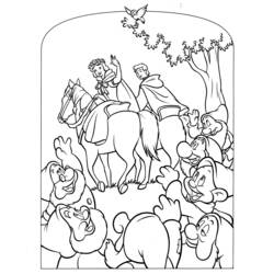Coloriage Blanche Neige et le Prince partant à cheval