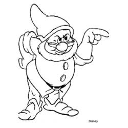 Coloriage Grincheux le nain pointant du doigt