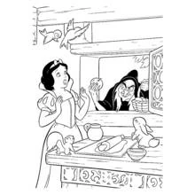 Coloriage Blanche Neige surprise par la vieille sorcière à la fenêtre