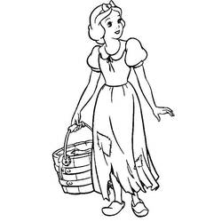 Coloriage Blanche Neige portant un seau en bois