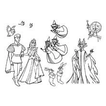 Coloriage La Belle au bois dormant et ses personnages réunis