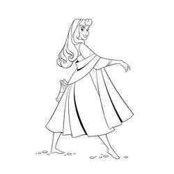 Coloriage La Belle au bois dormant se promenant pieds nus