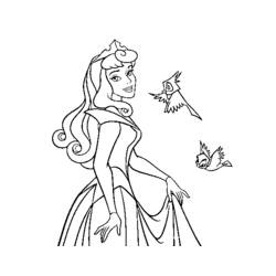 Coloriage La Belle au bois dormant avec deux petits oiseaux
