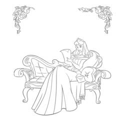 Coloriage La Belle au bois dormant lisant une lettre