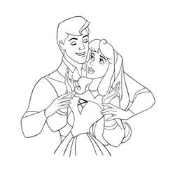 Coloriage La Belle au bois dormant et le prince enlacés