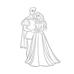 Coloriage Aurore et son Prince charmant enlacés