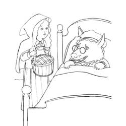 Coloriage Chaperon rouge surprise, loup déguisé en grand-mère