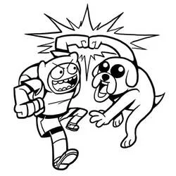 Coloriage Finn et Jake se cognant les poings