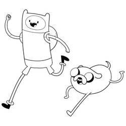 Coloriage Finn et Jake courant joyeusement