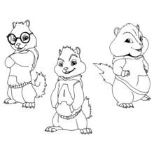 Coloriage Alvin et les Chipmunks trio debout ensemble