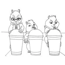 Coloriage Alvin et les Chipmunks buvant des milkshakes