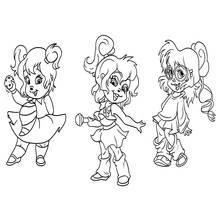 Coloriage Les Chipettes dansant et chantant ensemble