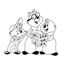 Coloriage Alvin et les Chipmunks chantant ensemble