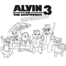 Coloriage Alvin et les Chipmunks en aventure sur une île