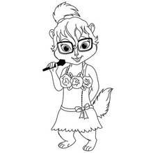Coloriage Jeanette les Chipmunks chantant au micro