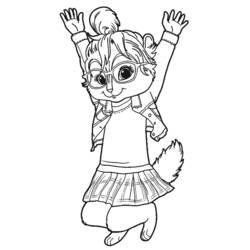 Coloriage Jeanette d'Alvin et les Chipmunks qui sautille