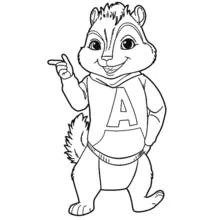 Coloriage Alvin pointant du doigt avec un grand sourire