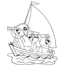 Coloriage Alvin et les Chipmunks naviguant sur un bateau