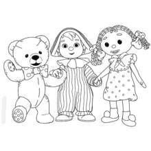 Coloriage Andy Pandy tenant la main de Nounours et de Looby Loo