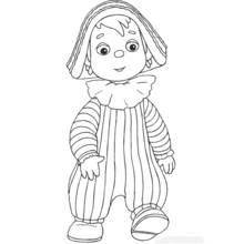 Coloriage Andy Pandy debout en tenue rayée