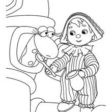 Coloriage Andy Pandy nourrissant la marionnette cheval