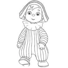 Coloriage Andy Pandy debout dans son costume rayé