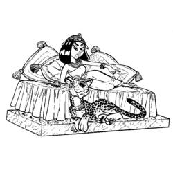 Coloriage Cléopâtre allongée sur des coussins avec son léopard Coloriage Cléopâtre allongée sur des coussins avec son léopard