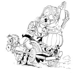 Coloriage Asterix et Obelix sur un chariot tiré par un cheval Coloriage Asterix et Obelix sur un chariot tiré par un cheval